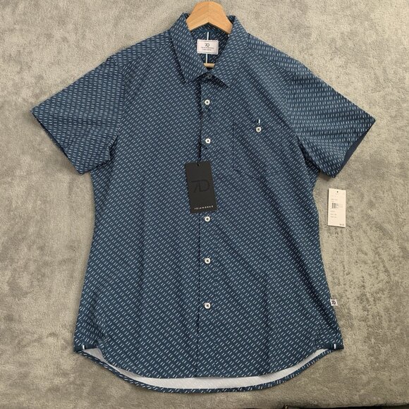 7 Diamonds Shirt Mens S Vienti 4-Way Stretch Woven Short Sleeve Blue Button Up - Picture 1 of 11